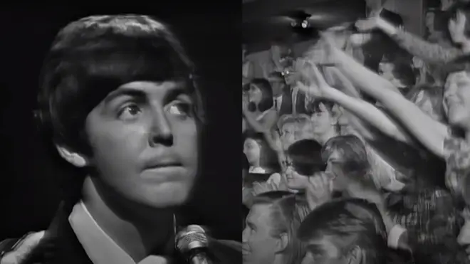 Photo of Paul McCartney singing 'Yesterday' on the Ed Sullivan Show in 1965. Imagine composing a song so beautiful it can utterly silence a crowd of screaming Beatles fans! Original source: Smooth Radio, www.smoothradio.com/artists/paul-mccartney/the-beatles-sing-yesterday-crowd-silent/